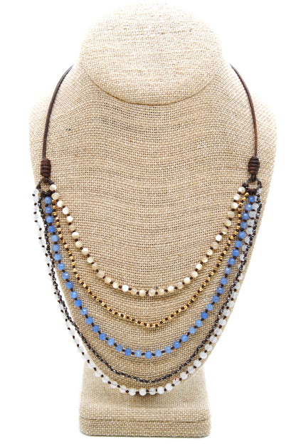 Semi Precious Stone Multi Strand Short Necklace - NLS-Foam