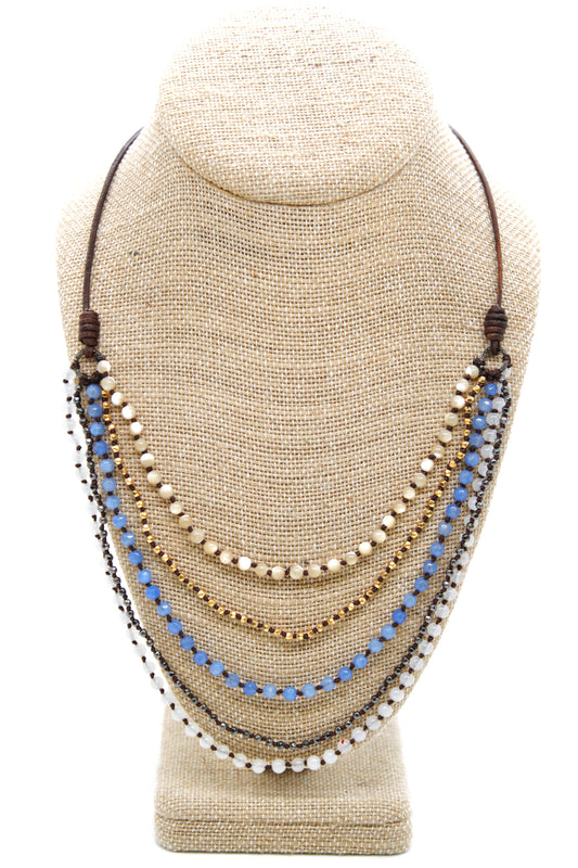 Semi Precious Stone Multi Strand Short Necklace - NLS-Foam