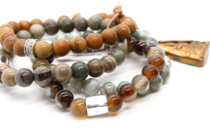 Chunky Stone Bracelet with Reversible Copper Buddha Charm -The Buddha Collection- BL-M40-GB