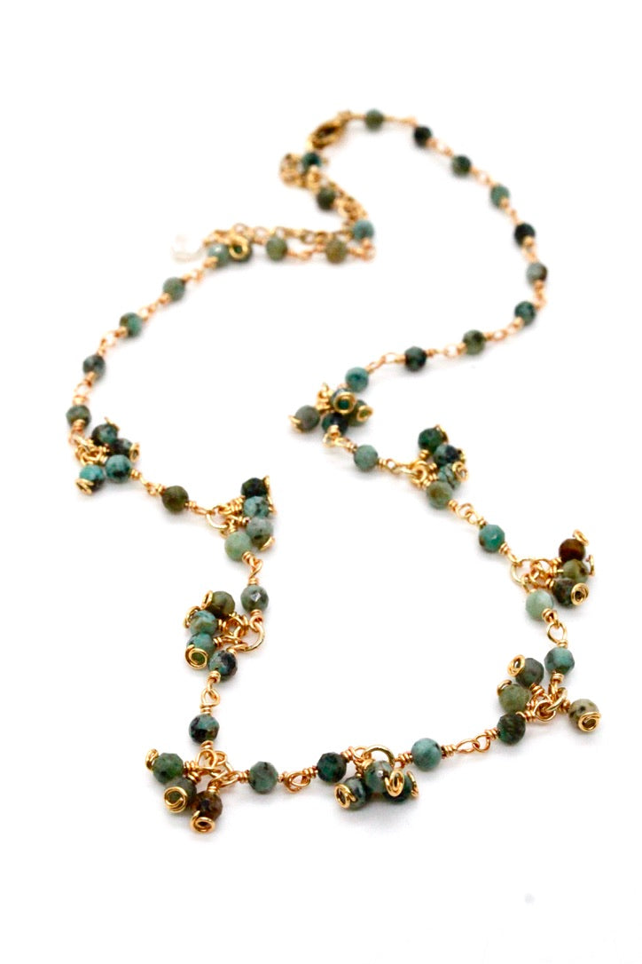 African Turquoise 24K Gold Plate Chain Necklace