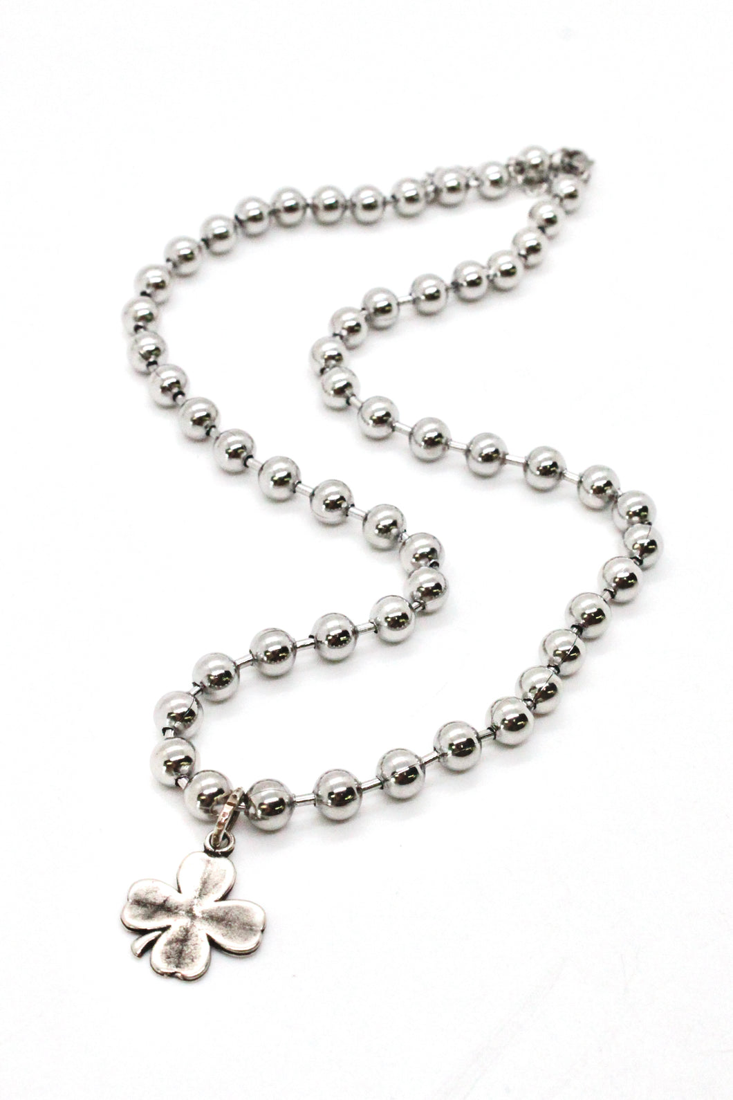 Single Silver Ball Chain Necklace with Small Shamrock Charm -The Classics Collection-