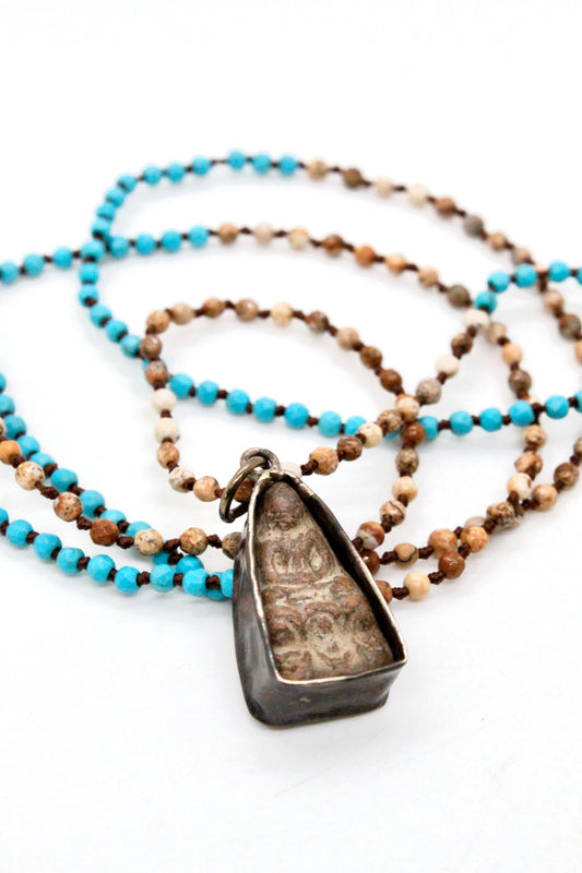 Turquoise and Jasper Small Buddha Charm Necklace -Buddha Collection-