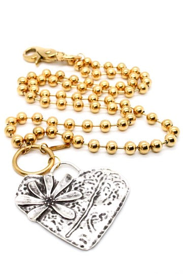 Heart Flower Pendant Convertible Gold Chain Necklace