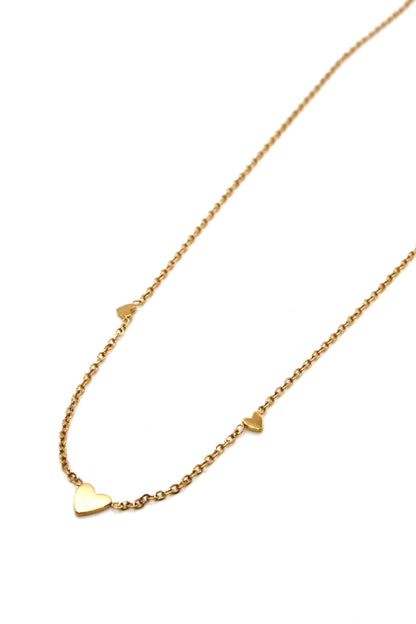Delicate Gold Triple Heart Charm Necklace -Mini Collection-
