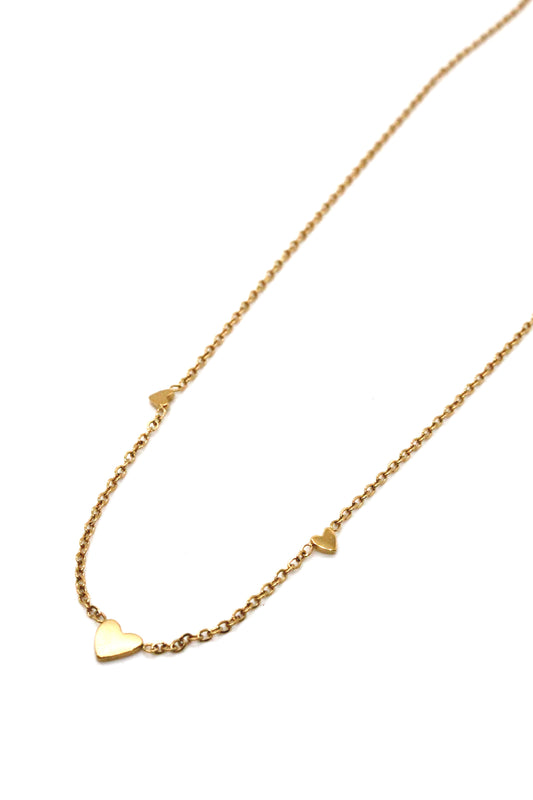 Delicate Gold Triple Heart Charm Necklace -Mini Collection-