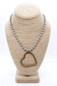 Brass Heart Outline Convertible Silver Chain Necklace
