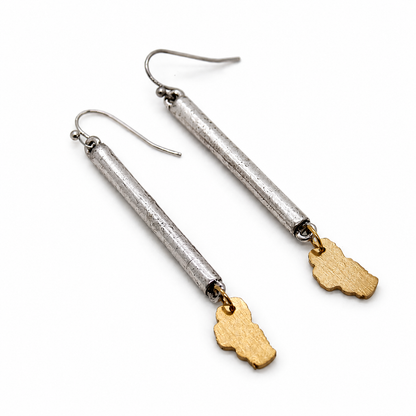 Long Unique Two Tone Tahoe Dangle Earrings - E9-202