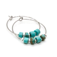 Load image into Gallery viewer, Natural Turquoise Silver Hoop Earrings E7-007S -Stone Collection-
