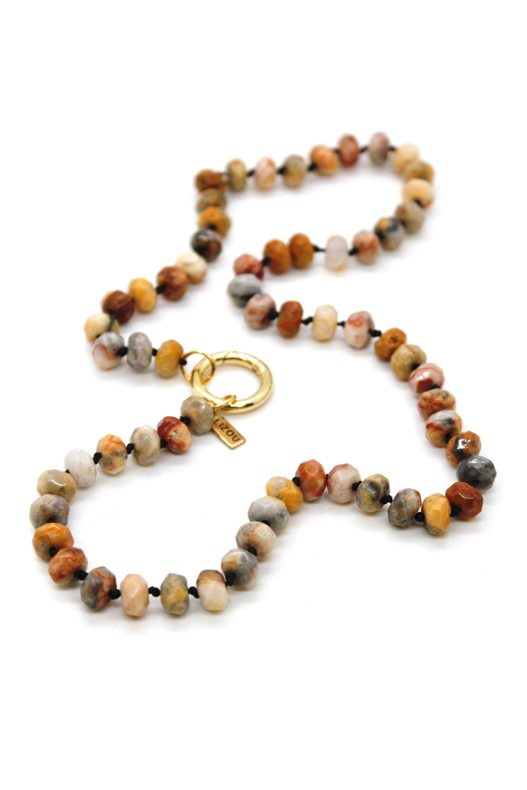 Hand-Knotted Short Faceted Crazy Agate Beaded Necklace - NLS-CLA2