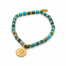 Load image into Gallery viewer, Simple Stone Stretch Bracelet with French Religious Medal - FMB01N
