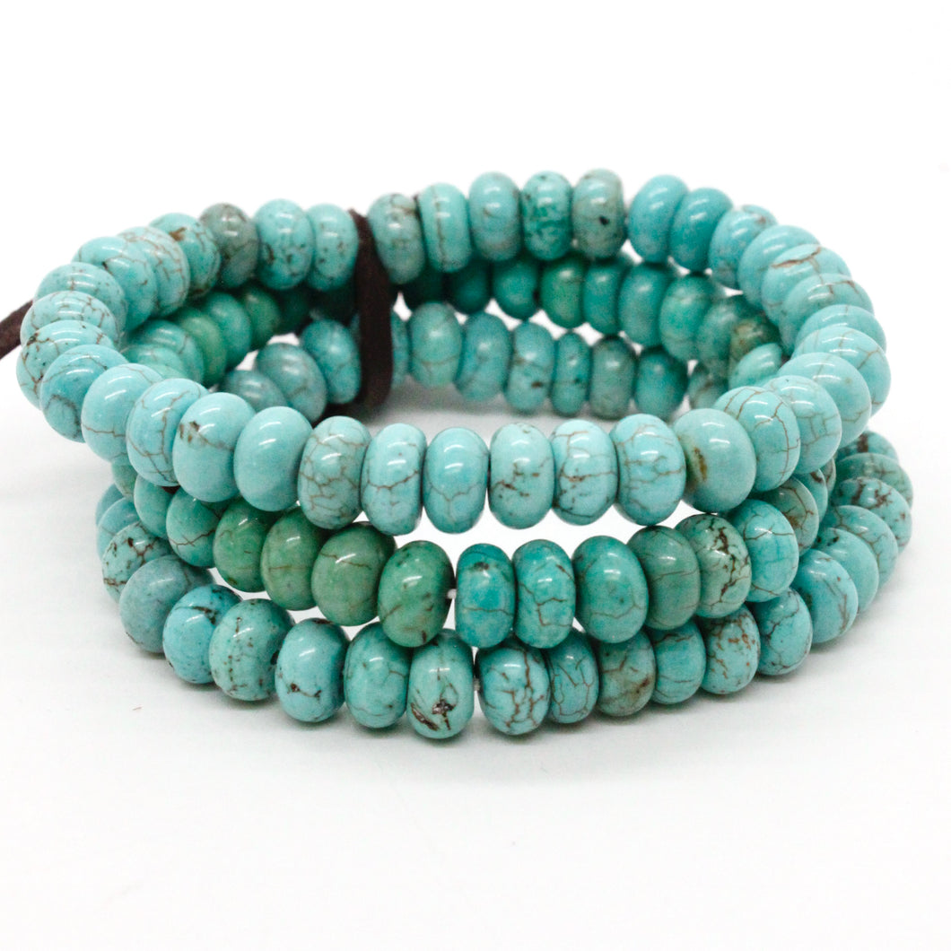 Turquoise Rondelle Bead Three Strand Bracelet -BL-TQ1