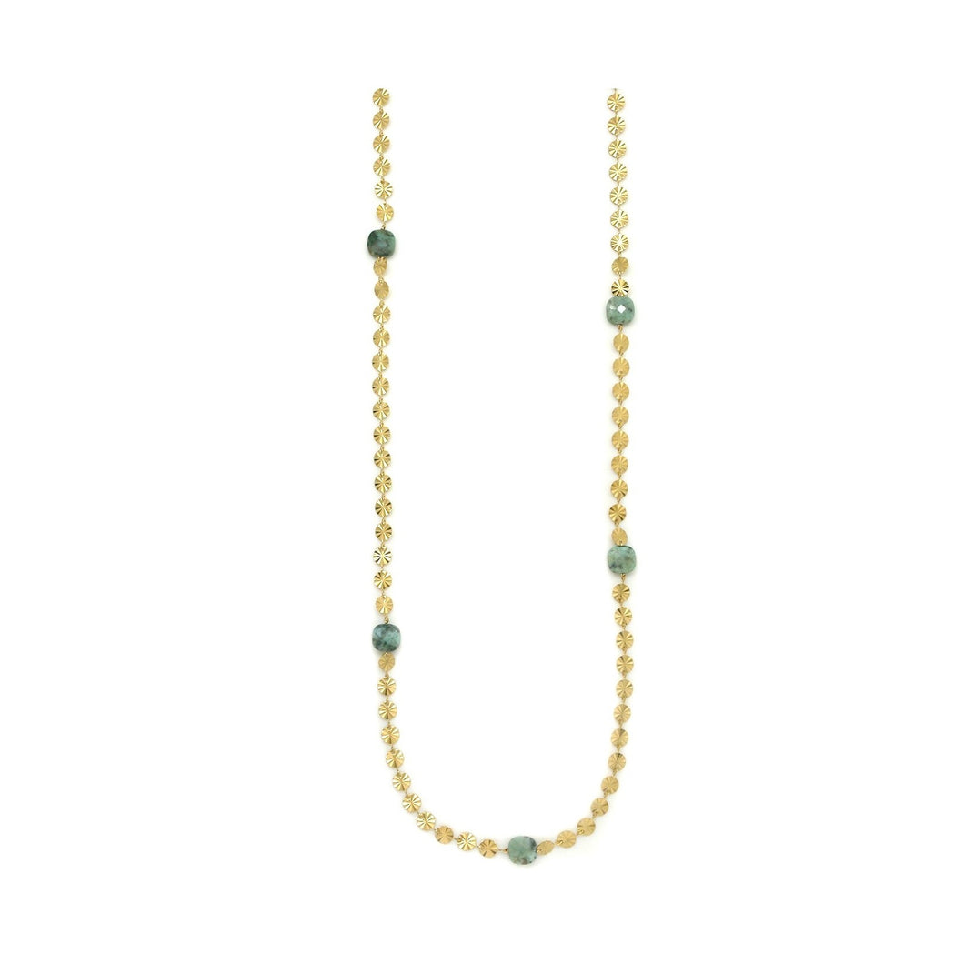 Long Gold and African Turquoise Necklace