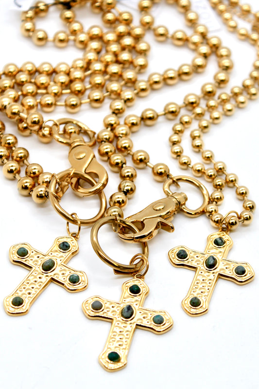 African Turquoise Cross Convertible Gold Chain Necklace