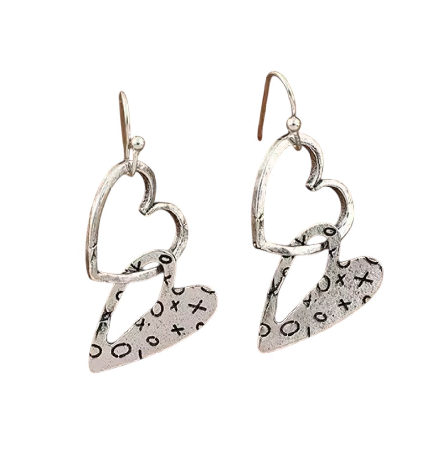 Double Heart Dangle Earrings - E9-096