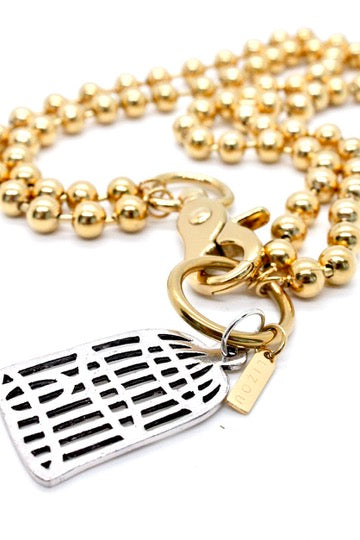 Convertible Short or Long Gold Ball Chain with Bird Cage -N2-885GD