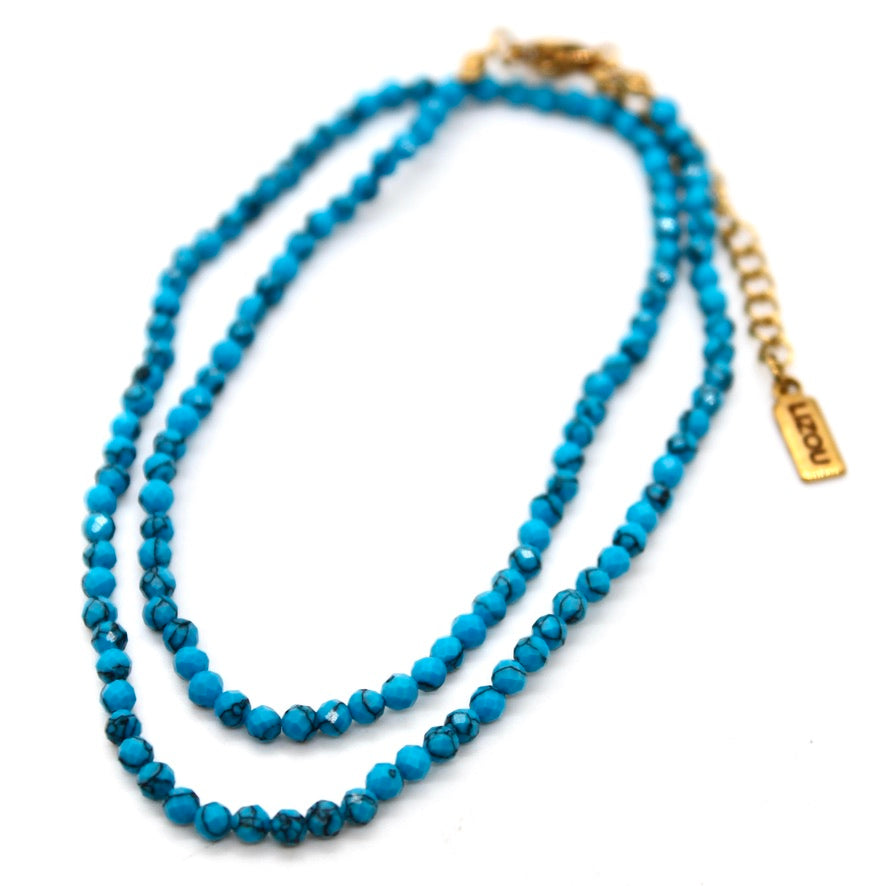 Short Blue Turquoise Simple Stone Necklace - N9-200BT