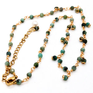 African Turquoise Short 24K Gold Plate Chain Necklace