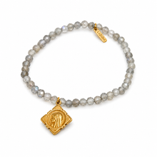 Load image into Gallery viewer, Stretch Mini Faceted Labradorite Bracelet French Religious Medal - FMB10C
