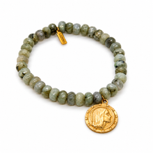Load image into Gallery viewer, Stretch Labradorite Bracelet French Religious Medal - FMB09B
