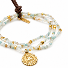 Load image into Gallery viewer, Faceted Mini Amazonite Cluster Stretch French Religious Medal Bracelet - FMB05
