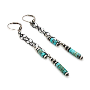 Navajo American Indian Turquoise and Sterling Chain Earrings