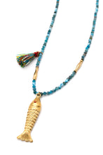 Load image into Gallery viewer, Apatite and Tassel Gold Fish Necklace - N2-2622
