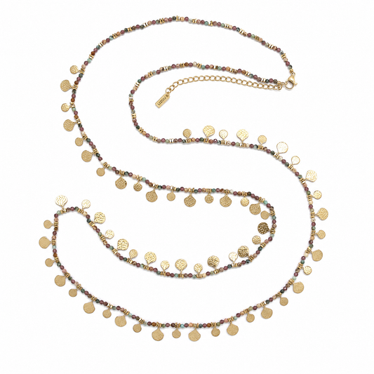 Museum Style Mixed Stone Wrap Necklace - N2-2777A