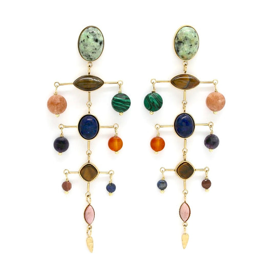 Museum Style Artsy Semi Precious Stone Mobile Earrings - E4-302