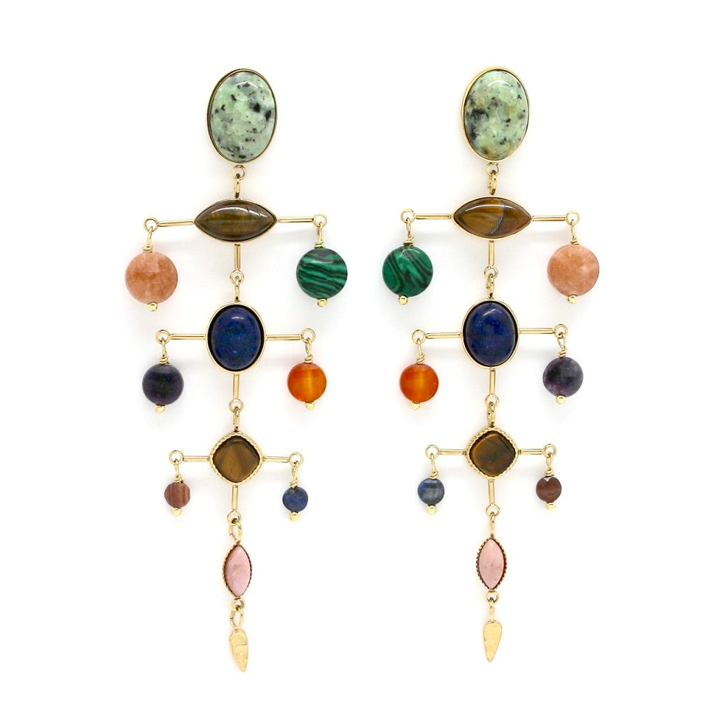 Museum Style Artsy Semi Precious Stone Mobile Earrings - E4-302