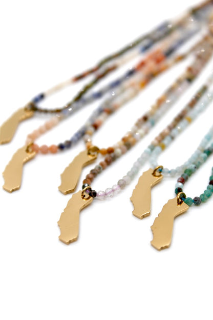 California State Mini Stone Gold Charm Necklace