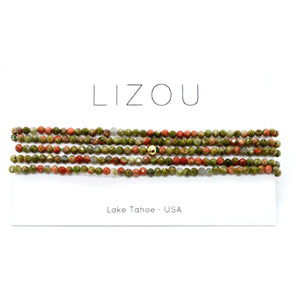 Delicate Faceted Mini Semi Precious Stone Unakite Beaded Necklace - N9-100