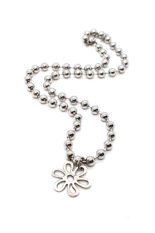 Single Silver Ball Chain Necklace with Fun Flower Charm N2-S266S1 -The Classics Collection-