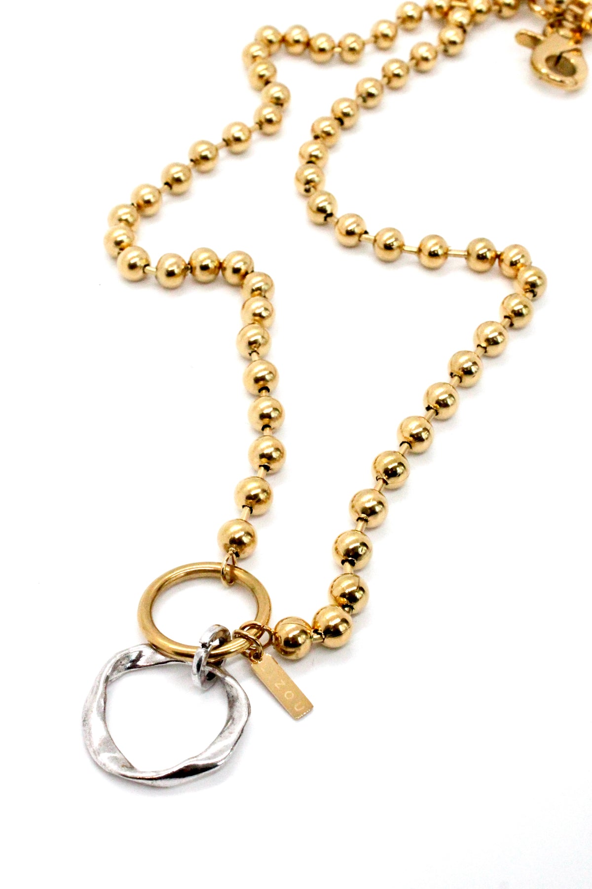Silver Hoop Charm Convertible Short to Long Necklace Gold Chain Claw Clasp