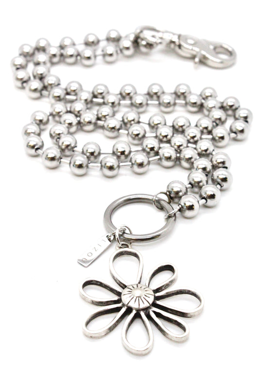 Open Daisy Outline Pendant Convertible Silver Chain Necklace