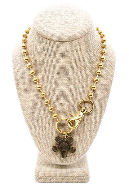 Antique Bronze Flower Pendant Convertible Gold Chain Necklace