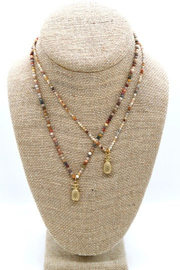 Pineapple Mini Stone Gold Charm Necklace