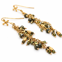 Load image into Gallery viewer, Pyrite and Gold Mini Charm Dangle Earrings - E4-325
