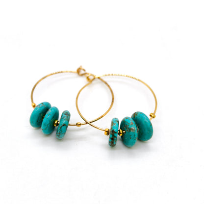 Delicate Turquoise Small Gold Hoop Earrings E7-014s