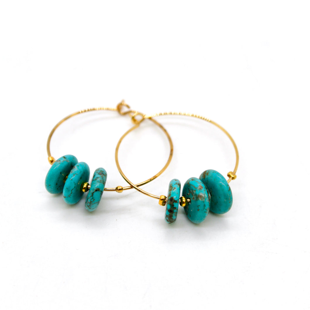 Delicate Turquoise Small Gold Hoop Earrings E7-014s