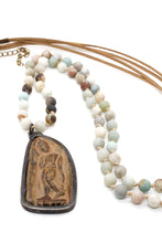 Load image into Gallery viewer, Buddha Necklace 104- Amazonite and Leather Stretch Bracelet / Necklace Buddha - One of a Kind -
