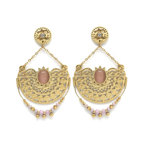 Statement Earrings with 18K Gold Plate and Pink -French Flair Collection- E4-127
