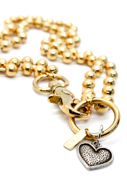 Convertible Short or Long Ball Chain Necklace with Small Silver Heart - N2-505GD