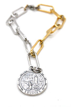 Load image into Gallery viewer, Two Tone Silver and Gold Bracelet with Sterling Saint Charm -French Medals Collection-
