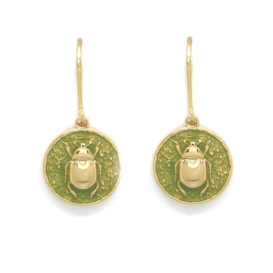 Delicate Green Beetle Bug Earrings - E4-330
