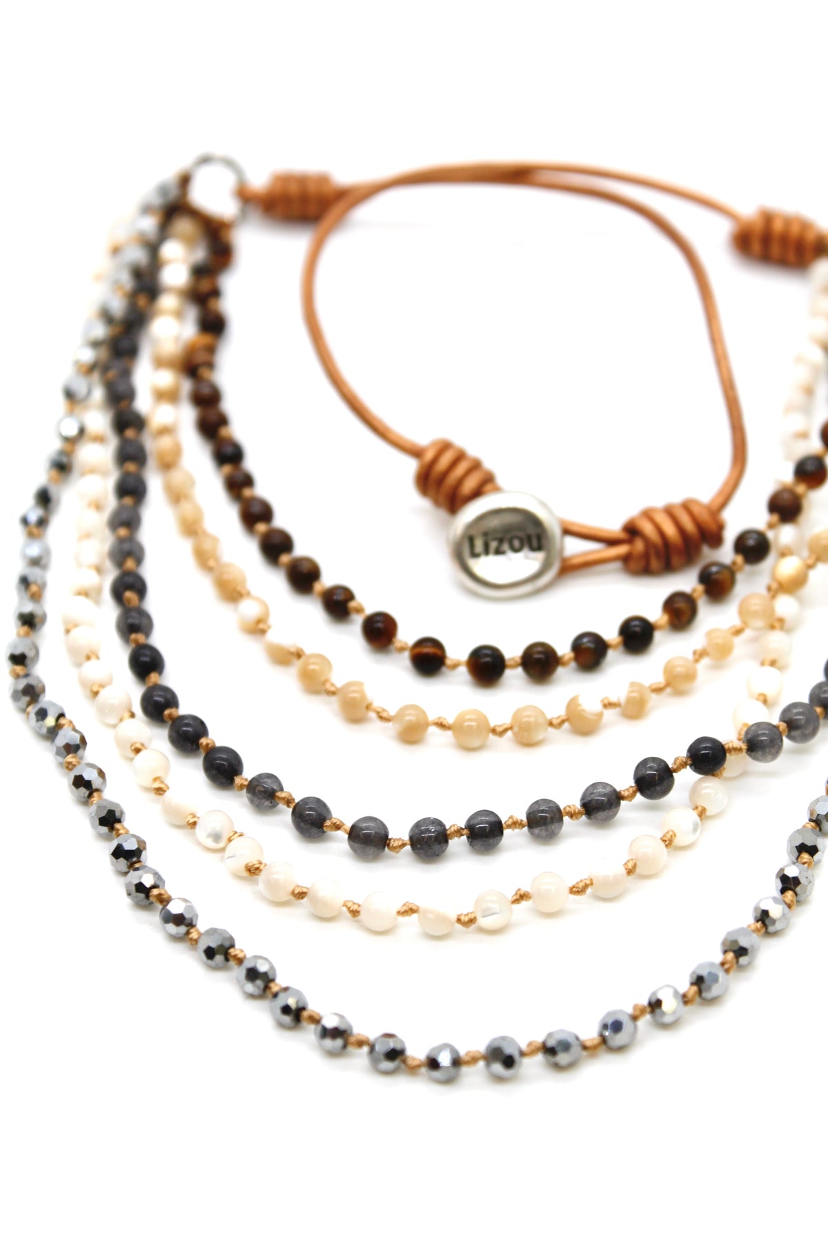 Semi Precious Stone Multi Strand Short Necklace - NLS-Deer