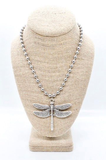 Detailed Dragonfly Pendant Convertible Silver Chain Necklace
