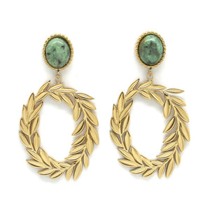 African Turquoise Gold Leaf Earrings - E4-283