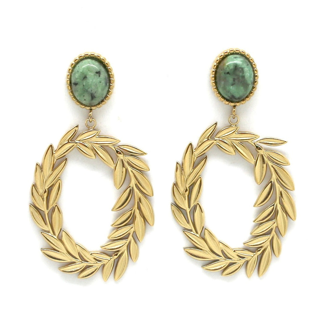 African Turquoise Gold Leaf Earrings - E4-283