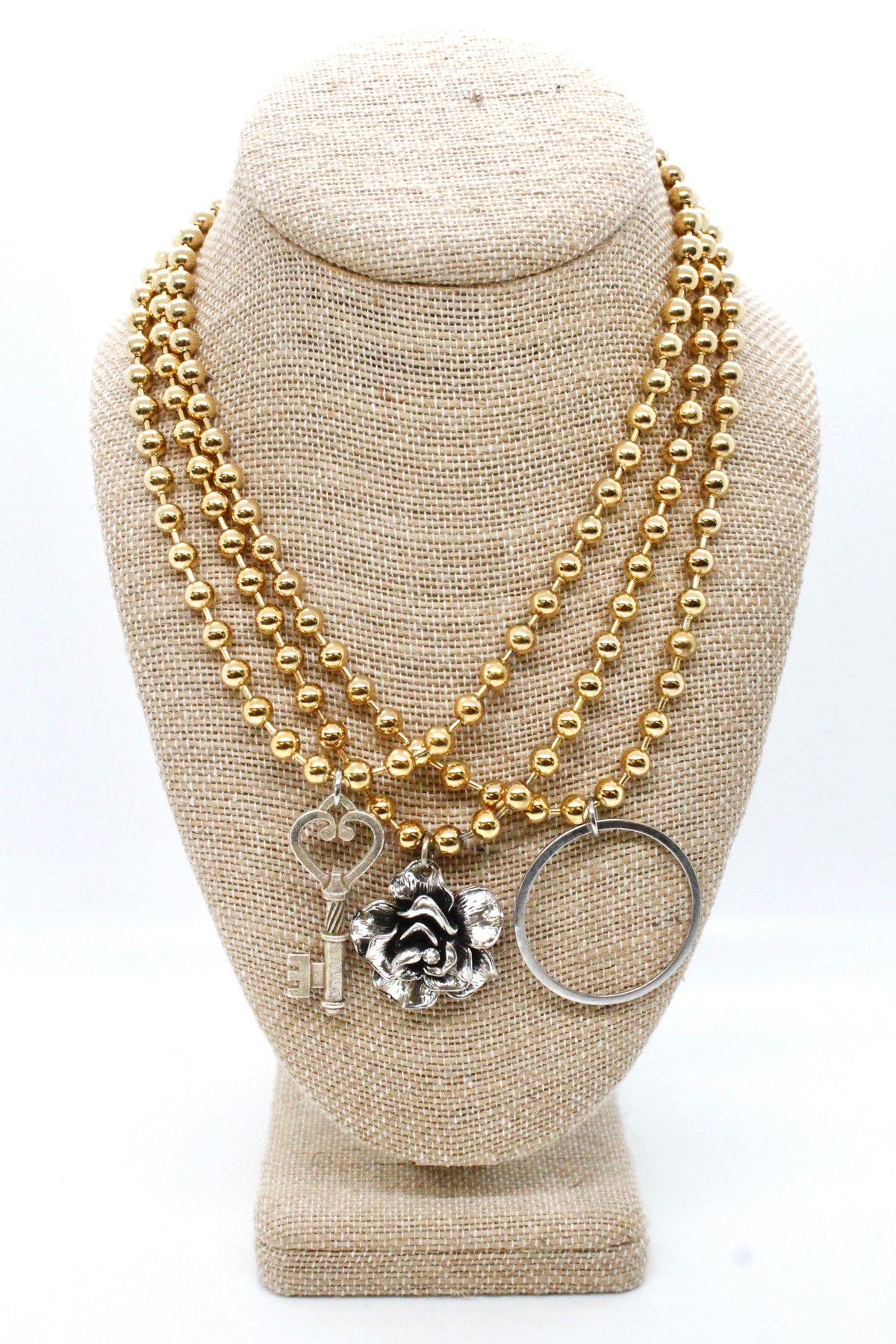 Single Gold Plate Ball Chain Necklace with Silver Key N2-S1008g -The Classics Collection-