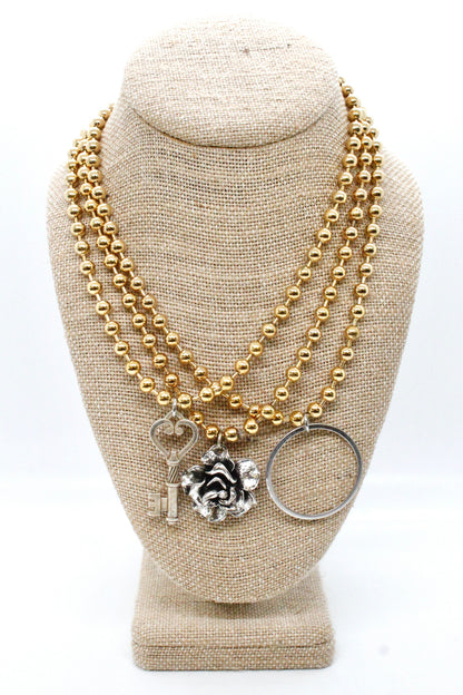 Single Gold Plate Ball Chain Necklace with Silver Key N2-S1008g -The Classics Collection-